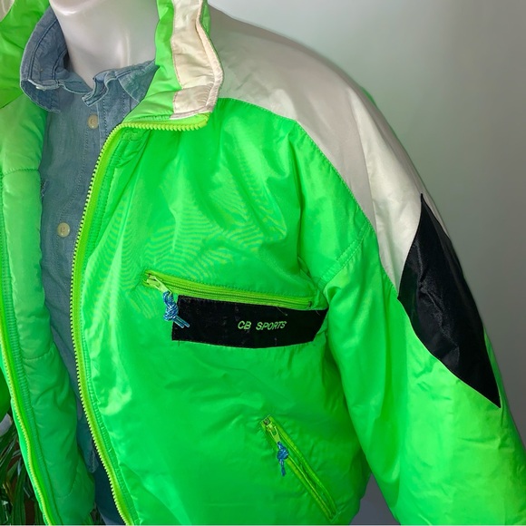 v i n t a g e :: Vibrant Neon Green Quilted Puffer Ski Winter Jacket - Picture 4 of 16